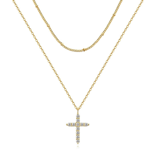 18K gold plated Stainless steel - Double Cross necklace